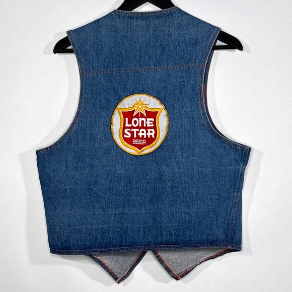 VTG Open Front Vest With Lone Star Beer Patches Size M *NO TAGS - Picture 10 of 12
